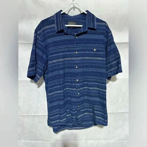 Pendleton Woolen Mills Men’s L Blue Striped Button Up Short Sleeve Shirt Fitted